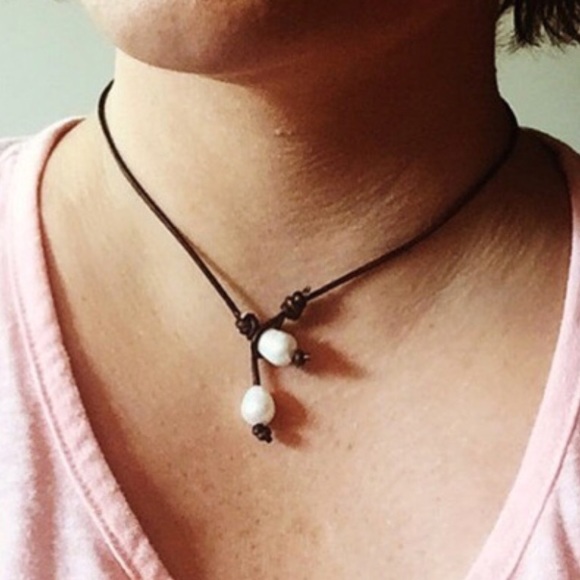 Hand Crafted Jewelry - NEW Pearl Leather Choker Boho Necklace